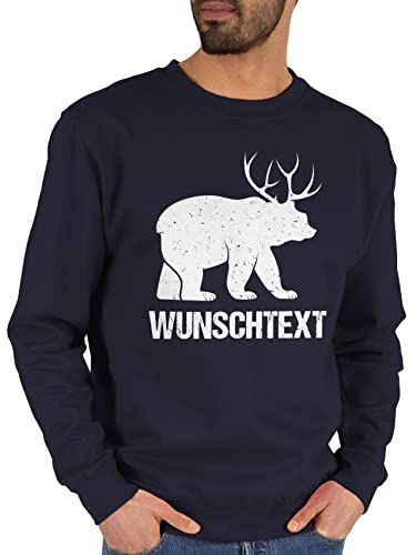 Sweater Pullover Sweatshirt Herren Damen - Weihnachten Geschenke Christmas - Beer - Bär/Deer mit Geweih und Wunschtext - M - Dunkelblau - Frohe Name 2023 2022 weihnachtsmotiv Weihnachts von Geschenk mit Namen personalisiert by Shirtracer