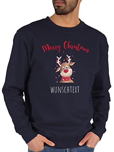 Sweater Pullover Sweatshirt Herren Damen - Weihnachten Geschenke - Merry Christmas Rentier mit Sternen - M - Dunkelblau - personalisierte Weihnachts weihnachtlich weihnachtsmotiven weihnachtsmotiv von Geschenk mit Namen personalisiert by Shirtracer