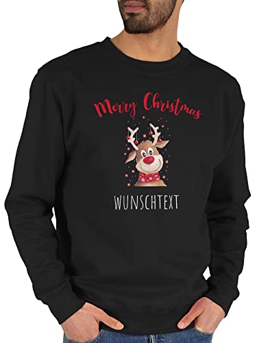 Sweater Pullover Sweatshirt Herren Damen - Weihnachten Geschenke - Merry Christmas Rentier mit Sternen - M - Schwarz - Weihnachts weihnachtsmotive weihnacht Weihnachtszeit Frohe weihnachtsmotiv und von Geschenk mit Namen personalisiert by Shirtracer