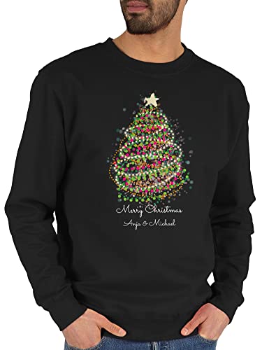 Sweater Pullover Sweatshirt Herren Damen - Weihnachten Geschenke - Merry Christmas Weihnachtsbaum mit Name - L - Schwarz - personalisiertes Weihnachts weihnachtsmotiv Weihnachtszeit weihnachtsmotive von Geschenk mit Namen personalisiert by Shirtracer