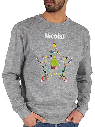 Sweater Pullover Sweatshirt Herren Damen - Weihnachten Geschenke Christmas - Weihnachtsstern Name anpassbar - XXL - Grau meliert - personalisierte Weihnachts weihnachtsmotiven weihnachtsmotiv von Geschenk mit Namen personalisiert by Shirtracer