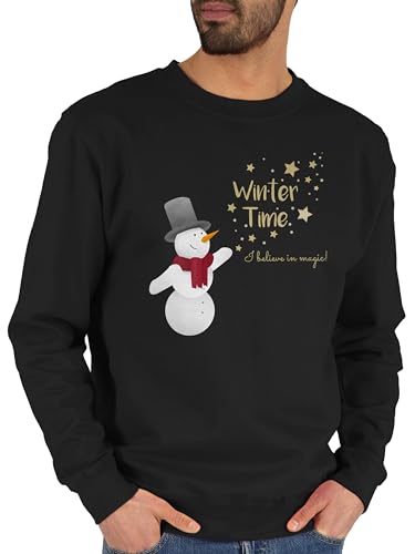 Sweater Pullover Sweatshirt Herren Damen - Weihnachten - Schneemann mit Wunschtext Text - Winter time - M - Schwarz - Weinachten Sweat Weihnachts weihnacht weinachts Christmas weihnachtliches zu von Geschenk mit Namen personalisiert by Shirtracer