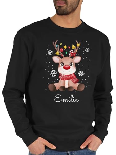 Sweater Pullover Sweatshirt Herren Damen - Weihnachten - Süßes Rentier mit Name Wunschtext - L - Schwarz - Weihnachts Personalisieren Frohe zu Weinachten weihnacht Christmas weinachts von Geschenk mit Namen personalisiert by Shirtracer