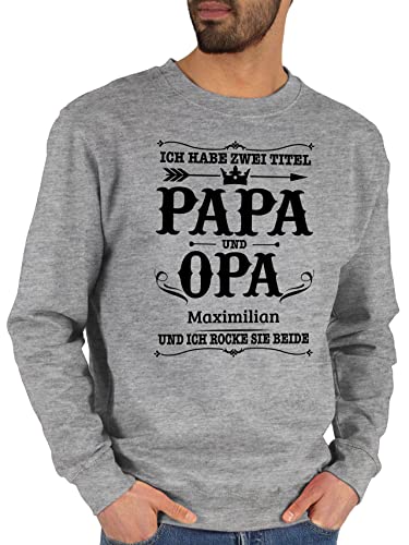 Sweater Pullover Sweatshirt Herren Damen - zum Vatertag - Ich Habe Zwei Titel Papa und Opa - Vatertagsgeschenk 2 Titel Opi und Papi Opa befördert Bester Opa Geschenk - M - Grau meliert - für Pulli von Geschenk mit Namen personalisiert by Shirtracer