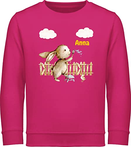 Sweater Sweatshirt Jungen Mädchen Pullover - Hasen - Süßer Hase Kinder personalisiert I - 140 (9/11 Jahre) - Fuchsia - hasenmotiv Ostern Sweatshirts Rabbit Easter osterhasen Osterhase Oster von Geschenk mit Namen personalisiert by Shirtracer