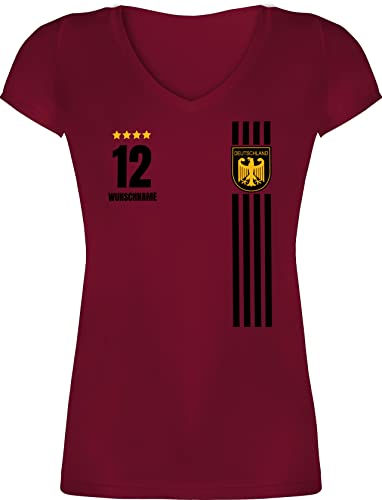 T-Shirt Damen V Ausschnitt - 2024 Fussball EM Fanartikel - Deutschland Germany Trikot Style - 3XL - Bordeauxrot - t Shirt wm Team Tshirt Fussball-wm Fanshirt personalisierte fußball v-Ausschnitt von Geschenk mit Namen personalisiert by Shirtracer