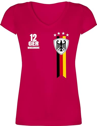 T-Shirt Damen V Ausschnitt - 2026 Fussball Fanartikel - Germany WM Fan Deutschland - XS - Fuchsia - Deutschland-t-Shirt Tshirt em 2024 Wunschname Frauen fußball Europa Shirt personalisierte von Geschenk mit Namen personalisiert by Shirtracer