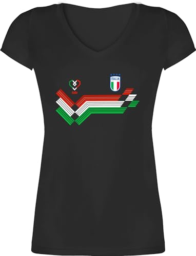 T-Shirt Damen V Ausschnitt - 2024 Fussball EM Fanartikel - Personalisierbares Italien Motiv Trikot | Individuelles Italia Design mit Wappen und Landesfarben | Mit eigenem Namen - XS - Schwarz von Geschenk mit Namen personalisiert by Shirtracer