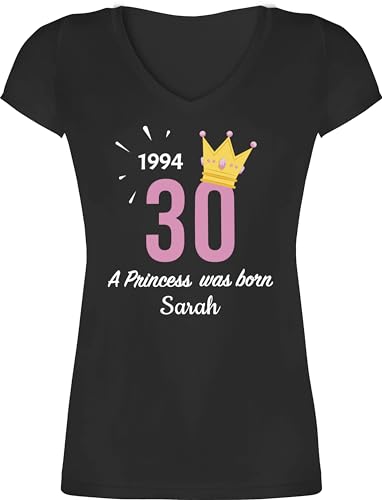 T-Shirt Damen V Ausschnitt - 30. Geburtstag - 1994 A Princess was Born - zum Dreißigsten - mit Name - XXL - Schwarz - 30 1993 Tshirt Geb 1992 Frauen Shirt Jahre t 30.Geburtstag t-Shirts dreißig von Geschenk mit Namen personalisiert by Shirtracer