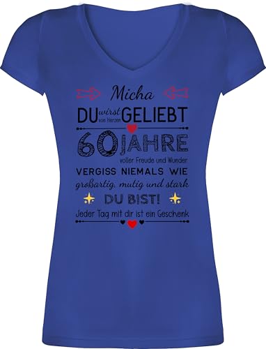 T-Shirt Damen V Ausschnitt - 60. - Du wirst von Herzen geliebt 60 Jahre | Geschenke 60 Geburtstag | Geschenk 60 Geburtstag | Geschenkideen 60 Jahre - M - Blau - zum 60.Geburtstag Tshirt sechzigern von Geschenk mit Namen personalisiert by Shirtracer