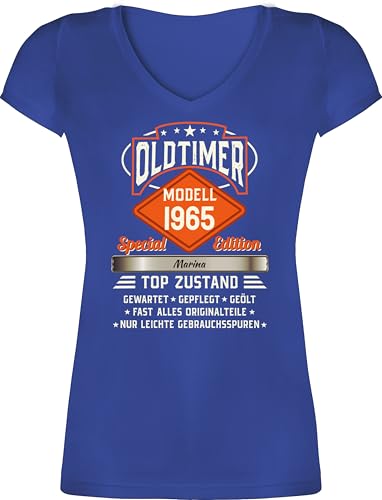 T-Shirt Damen V Ausschnitt - 60. Geburtstag - Oldtimer Special Vintage 1965 mit Name - L - Blau - t Shirt 1963 zum 60 60.Geburtstag 1964 Tshirt Jahrgang sechzigern 1962 t-Shirts für Frauen sechzig von Geschenk mit Namen personalisiert by Shirtracer