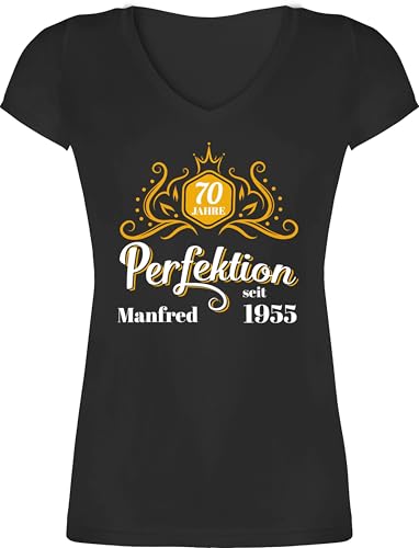 T-Shirt Damen V Ausschnitt - 70. Geburtstag - 70 Jahre Perfektion seit 1955 Legende - XL - Schwarz - 70.Geburtstag Shirt zum 70sten Tshirt 70-Geburtstag lustige Geschenke t 70er Frauen 70iger 70th von Geschenk mit Namen personalisiert by Shirtracer