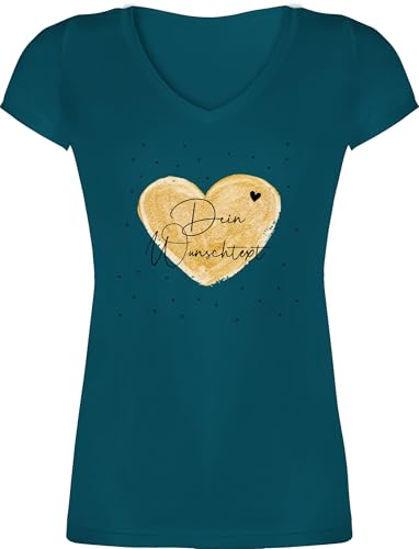 T-Shirt Damen V Ausschnitt - Aufdruck selbst gestalten - Dein Wunschtext I Geschenk personalisiert Weihnachten I Vatertag I Muttertag I Geburtstag - L - Türkis - selber personalisierte t Shirts von Geschenk mit Namen personalisiert by Shirtracer