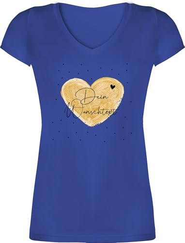 T-Shirt Damen V Ausschnitt - Aufdruck selbst gestalten - Dein Wunschtext I Geschenk personalisiert Weihnachten I Vatertag I Muttertag I Geburtstag - M - Blau - selber personalisierte t Shirts von Geschenk mit Namen personalisiert by Shirtracer