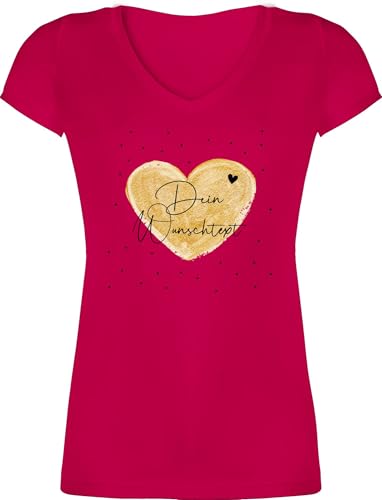 T-Shirt Damen V Ausschnitt - Aufdruck selbst gestalten - Dein Wunschtext I Geschenk personalisiert Weihnachten I Vatertag I Muttertag I Geburtstag - XS - Fuchsia - selber personalisierte t Shirts von Geschenk mit Namen personalisiert by Shirtracer