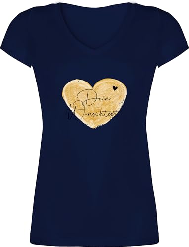 T-Shirt Damen V Ausschnitt - Aufdruck selbst gestalten - Dein Wunschtext I Geschenk personalisiert Weihnachten I Vatertag I Muttertag I Geburtstag - XXL - Dunkelblau - selber von Geschenk mit Namen personalisiert by Shirtracer
