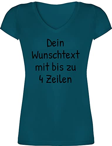 T-Shirt Damen V Ausschnitt - Aufdruck selbst gestalten - Wunschdruck Text Namen I Eigener Text I Custom Text - XXL - Türkis - t Shirt zum Bedrucken namens-Shirt wunschtext Trinkgeld Tshirt Shirts von Geschenk mit Namen personalisiert by Shirtracer