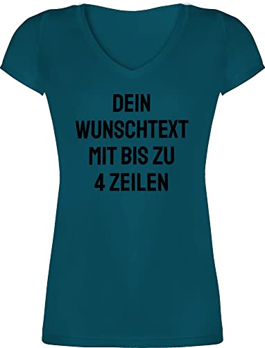 T-Shirt Damen V Ausschnitt - Aufdruck selbst gestalten - Wunschtext I Eigener Text I Personalisierter Text I Custom Text - S - Türkis - Shirt personalisierte t Shirts 4 zeilen Name Tshirt von Geschenk mit Namen personalisiert by Shirtracer