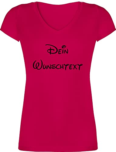 T-Shirt Damen V Ausschnitt - Aufdruck selbst gestalten - Wunschtext I Geschenk mit eigenem Text personalisiert - M - Fuchsia - Shirt Bedrucken Lassen selber beschriften eigener tailliert Tshirt von Geschenk mit Namen personalisiert by Shirtracer