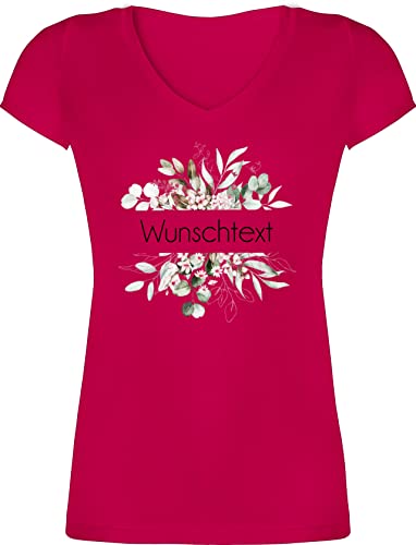 T-Shirt Damen V Ausschnitt - Aufdruck selbst gestalten - Wunschtext I Geschenk personalisiert I Geschenk Weihnachten - L - Fuchsia - t Shirt v-Ausschnitt selber t-Shirts Bedrucken personalisierte von Geschenk mit Namen personalisiert by Shirtracer