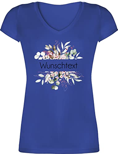 T-Shirt Damen V Ausschnitt - Aufdruck selbst gestalten - Wunschtext I Geschenk personalisiert I Geschenk Weihnachten - M - Blau - t Shirt v-Ausschnitt selber t-Shirts Bedrucken personalisierte Blume von Geschenk mit Namen personalisiert by Shirtracer