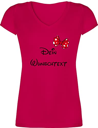 T-Shirt Damen V Ausschnitt - Aufdruck selbst gestalten - Spardose Wunschtext Schleife I - XL - Fuchsia - t Shirt t-Shirts Bedrucken personalisierte Freundin Tshirt Tshirts texten namens-Shirt von Geschenk mit Namen personalisiert by Shirtracer