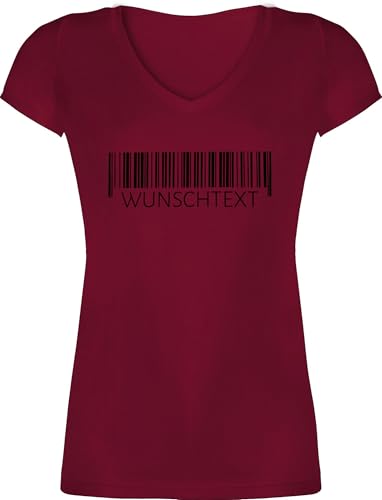 T-Shirt Damen V Ausschnitt - Barcode Wunschtext Statement Geschenk Strichcode Spruch EAN Code I - M - Bordeauxrot von Geschenk mit Namen personalisiert by Shirtracer