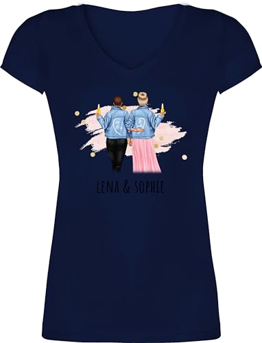 T-Shirt Damen V Ausschnitt - Freundin - Beste Freundinnen Geschenk Freundinnen Geschenkidee Für 2 Freundinnen Freundschaft - L - Dunkelblau - Geschenke Tshirt t-SIRT Partner BFF Shirt von Geschenk mit Namen personalisiert by Shirtracer