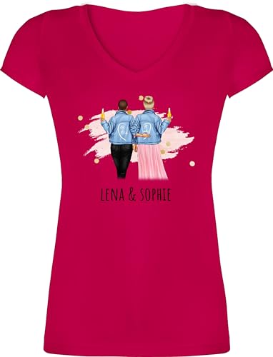 T-Shirt Damen V Ausschnitt - Freundin - Beste Freundinnen Geschenk Freundinnen Geschenkidee Für 2 Freundinnen Freundschaft - M - Fuchsia - personalisierte Geschenke Gute personalisiertes von Geschenk mit Namen personalisiert by Shirtracer