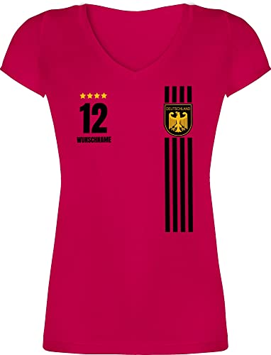 T-Shirt Damen V Ausschnitt - 2024 Fussball EM Fanartikel - Deutschland Germany Trikot Style - 3XL - Fuchsia - Deutschland-Fanartikel t Shirt fußball Bundesadler Frauen wm Deutschland. 24 Team von Geschenk mit Namen personalisiert by Shirtracer