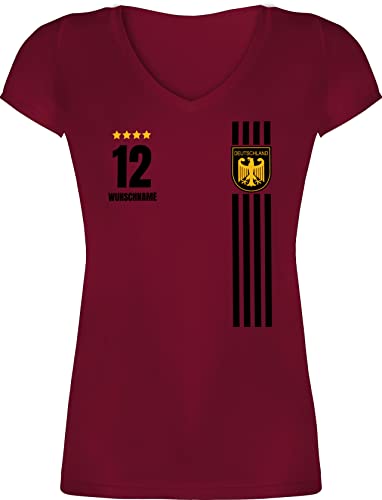 T-Shirt Damen V Ausschnitt - 2024 Fussball EM Fanartikel - Deutschland Germany Trikot Style - XXL - Bordeauxrot - Bundesadler Shirt Frauen wm Deutschland. t fußball Deutschland-Fanartikel 24 Team von Geschenk mit Namen personalisiert by Shirtracer