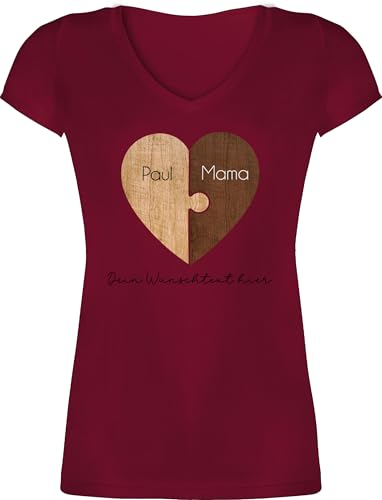 T-Shirt Damen V Ausschnitt Puzzlestücke mit Namen Mama von Kind I Weihnachten Geschenk von Tochter für Mutter I Muttertagsgeschenk - M - Bordeauxrot - Shirt Name mom Sohn t von Geschenk mit Namen personalisiert by Shirtracer