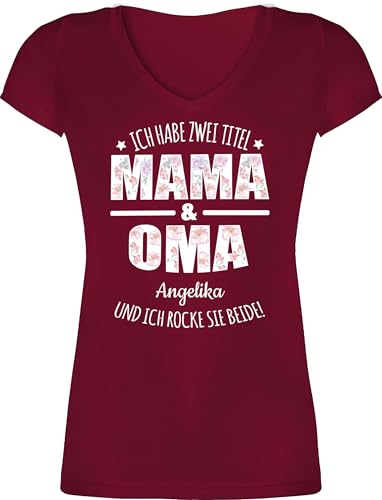 T-Shirt Damen V Ausschnitt - Ich Habe Zwei Titel Oma und Mama | Oma Muttertagsgeschenke Großmutter Geschenk Geburtstag Omi Geschenk Muttertag - XL - Bordeauxrot - t Shirt personalisierten von Geschenk mit Namen personalisiert by Shirtracer