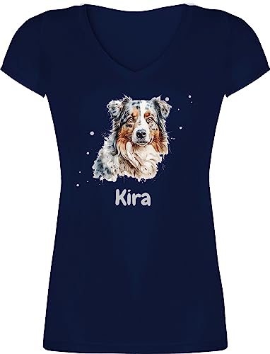 T-Shirt Damen V Ausschnitt - Hunde - Australian Shepherd - Hundebesitzern Geschenk - 3XL - Dunkelblau - Frau Hund Shirt Name eigenem Hundebesitzer und personalisiertes Hunde-Shirt hundemotiv t von Geschenk mit Namen personalisiert by Shirtracer