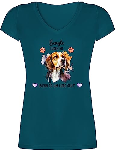 T-Shirt Damen V Ausschnitt - Hunde - Beagle - Geschenk Hundebesitzern - L - Türkis - Hund Name Shirt eigenem Hundebesitzer Geschenke personalisierte und Hunden hundemotiv Frau Hunde-Shirt von Geschenk mit Namen personalisiert by Shirtracer