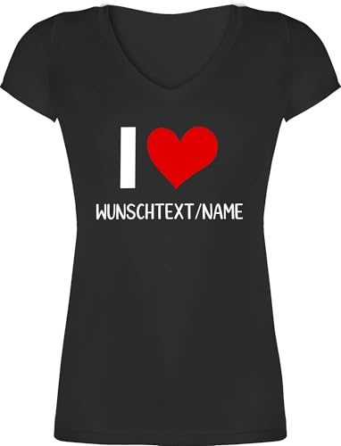T-Shirt Damen V Ausschnitt - I Love Wunschname I Pärchen Geschenke Paare personalisiert Paare Weihnachten I Paar Geschenk für Pärchen Geschenkideen Liebe - S - Schwarz von Geschenk mit Namen personalisiert by Shirtracer