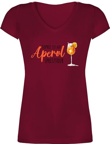 T-Shirt Damen V Ausschnitt - Karneval Kostüm Fasching - Ist auf Aperol mit Name Spritztour I Mädelsabend JGA I Mallorca Mädelsausflug - XL - Bordeauxrot - Spritz Karnevals Trink Tshirt Faschings von Geschenk mit Namen personalisiert by Shirtracer