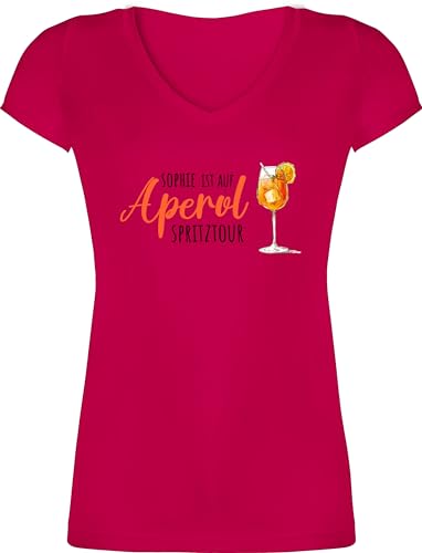 T-Shirt Damen V Ausschnitt - Karneval Kostüm Fasching - Ist auf Aperol mit Name Spritztour I Mädelsabend JGA I Mallorca Mädelsausflug - L - Fuchsia - Spritz Karnevals Trink Tshirt Faschings von Geschenk mit Namen personalisiert by Shirtracer