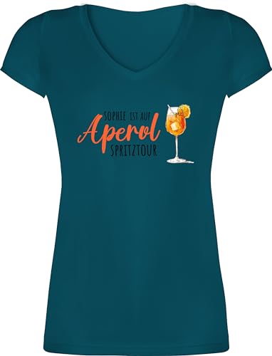 T-Shirt Damen V Ausschnitt - Karneval Kostüm Fasching - Ist auf Aperol mit Name Spritztour I Mädelsabend JGA I Mallorca Mädelsausflug - XXL - Türkis - Spritz Karnevals Trink Tshirt Faschings von Geschenk mit Namen personalisiert by Shirtracer