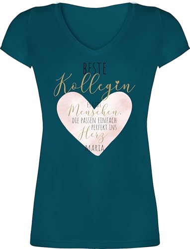 T-Shirt Damen V Ausschnitt - Kollege lustig - Beste Kollegin es gibt Menschen die passen einfach perfekt ins Herz I Beste Kollegin Geschenk mit Name personalisiert für Kolleginnen Geschenk - L von Geschenk mit Namen personalisiert by Shirtracer