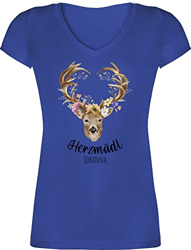 T-Shirt Damen V Ausschnitt - Kompatibel Oktoberfest - Herzmädl Hirsch Geweih Hirschgeweih MADL - XXL - Blau - Shirt bayrischer Abend Shirts Neck Kurzarm t Tshirt Tshirts t-Shirts v-Ausschnitt von Geschenk mit Namen personalisiert by Shirtracer