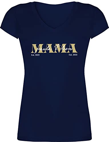 T-Shirt Damen V Ausschnitt - Mama Geschenk mit Namen Kinder Datum Geburtsjahr Muttertagsgeschenk Mutti seit - L - Dunkelblau - Shirt Tshirt mom Shirts t Geschenke für mütter Muttertag Mutter von Geschenk mit Namen personalisiert by Shirtracer