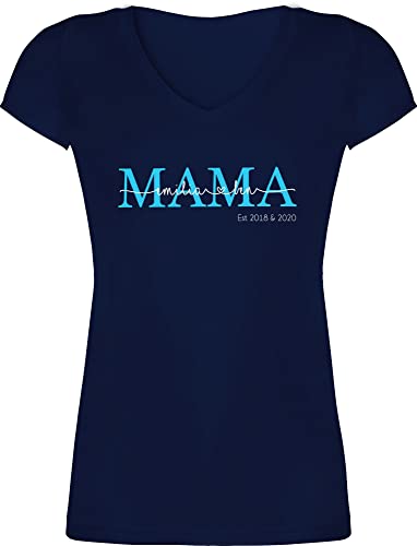 T-Shirt Damen V Ausschnitt - Mama Kindernamen Geschenk Geburtstag - 3XL - Dunkelblau - personalisierte muttertagsgeschenke Tshirt Mutti Mami Shirt mom mütter v-Ausschnitt Muttertag Mutter Sohn von Geschenk mit Namen personalisiert by Shirtracer