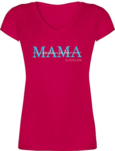 T-Shirt Damen V Ausschnitt - Mama Kindernamen Geschenk Geburtstag - S - Fuchsia - personalisierte muttertagsgeschenke Tshirt Mutti Mami Shirt mom mütter v-Ausschnitt Muttertag Mutter Sohn von Geschenk mit Namen personalisiert by Shirtracer