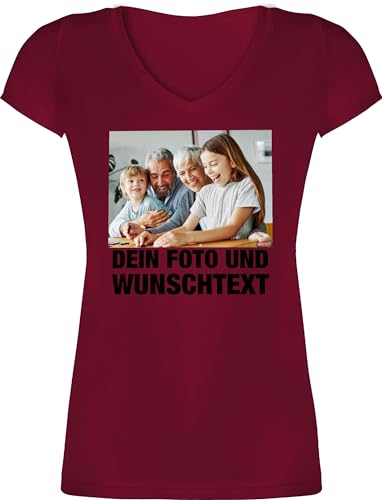 T-Shirt Damen V Ausschnitt - Mit Foto eigenem Bild Text Name Wunschtext - XS - Bordeauxrot - personalisierte Tshirt selbst drucken eigenen Shirt Frauen-Shirt Bedrucken Lassen selber gestalten oder von Geschenk mit Namen personalisiert by Shirtracer