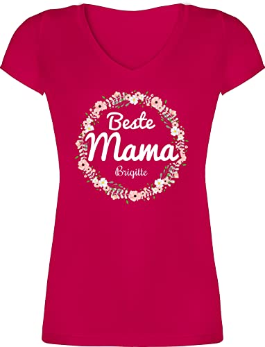 T-Shirt Damen V Ausschnitt - Muttertag - Beste Mama Mutti mit Namen - M - Fuchsia - schöne Geschenke für mütter muttertaggeschenke Mother motherday Gift schönes muttertagsgeschenk Mutter Tage von Geschenk mit Namen personalisiert by Shirtracer