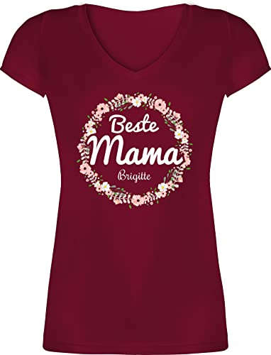 T-Shirt Damen V Ausschnitt - Muttertag - Beste Mama Mutti mit Namen - S - Bordeauxrot - mütter Shirt Geschenke Mutter personalisierte Geschenkideen ...Mama Moms muttertagsgeschenk Mum von Geschenk mit Namen personalisiert by Shirtracer