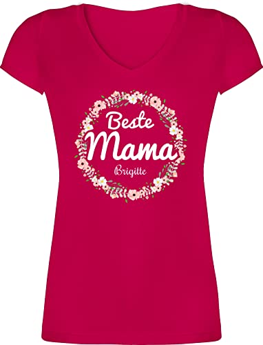 T-Shirt Damen V Ausschnitt - Muttertag - Beste Mama Mutti mit Namen - XS - Fuchsia - personalisierte Geschenke Mutter personalisiertes für sprüche muttertagsgeschenk zum wunschtext von Geschenk mit Namen personalisiert by Shirtracer
