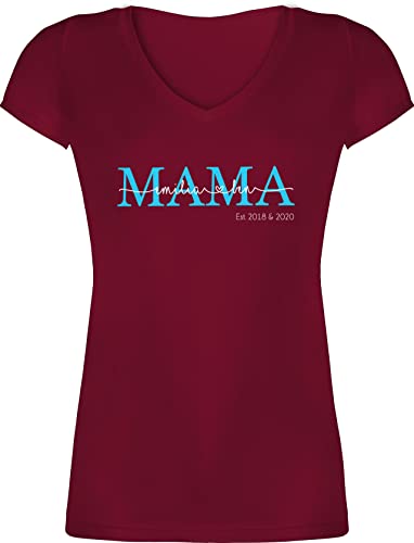 T-Shirt Damen V Ausschnitt - Muttertag - Mama Kindernamen Geschenk Geburtstag - XS - Bordeauxrot - muttertagsgeschenke Mutter und Sohn Shirt personalisierte muttertagsgeschenk est mütter seit Moms von Geschenk mit Namen personalisiert by Shirtracer