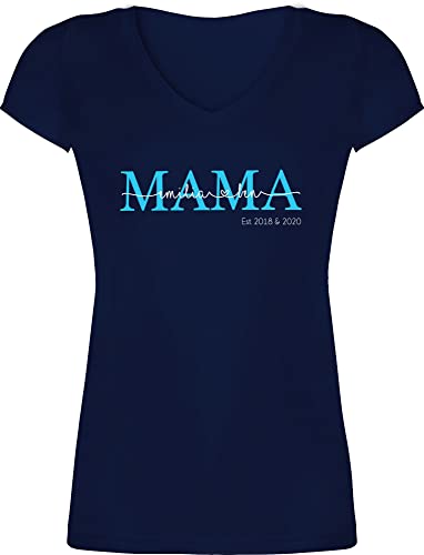 T-Shirt Damen V Ausschnitt - Muttertag - Mama Kindernamen Geschenk Geburtstag - XS - Dunkelblau - Sohn muttertagsgeschenke Shirt Mutter Kinder personalisierte Geschenkideen und von Geschenk mit Namen personalisiert by Shirtracer